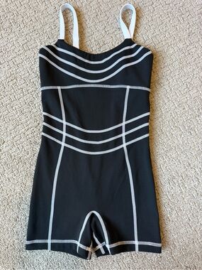 Jo + Jax Lift off uni youth medium black white contracts unitard YM 8-10
